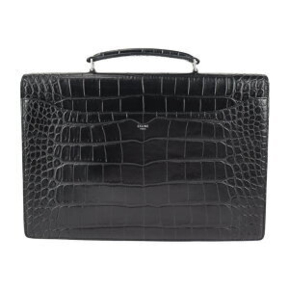 Celine briefcase flap Business Carry handbag shoulder embossed Crocodile black - Picture 3 of 9